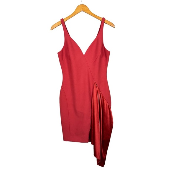 CINQ Á SEPT Mallory Draped Satin Panel Cocktail Sheath Dress in Redwood - Picture 13 of 14